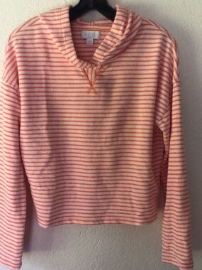 Love Coral Pink and White Striped Hooded Pullover